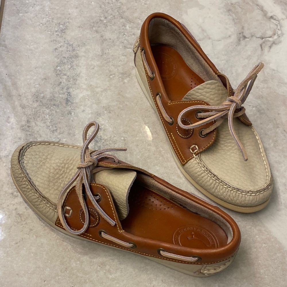 Dooney & Bourke Tan and Cream Leather Boat Shoes